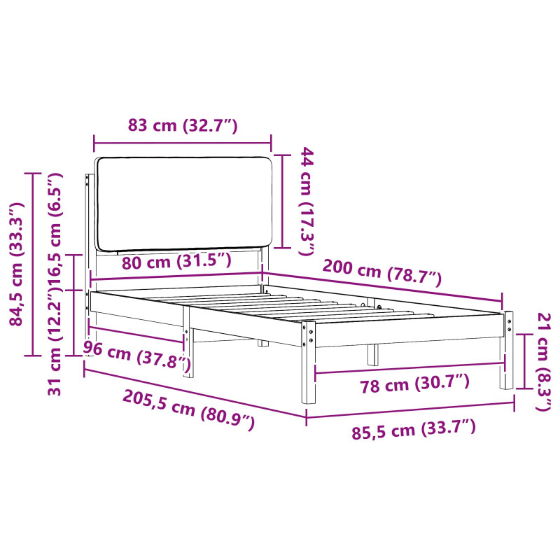 Ramka łóżka z tapicerowanym wezgłowiem Czarny 80 x 200 cm