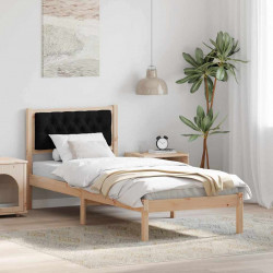 Ramka łóżka Z zagłówkiem Czarny 75 x 190 cm Lite drewno sosnowe