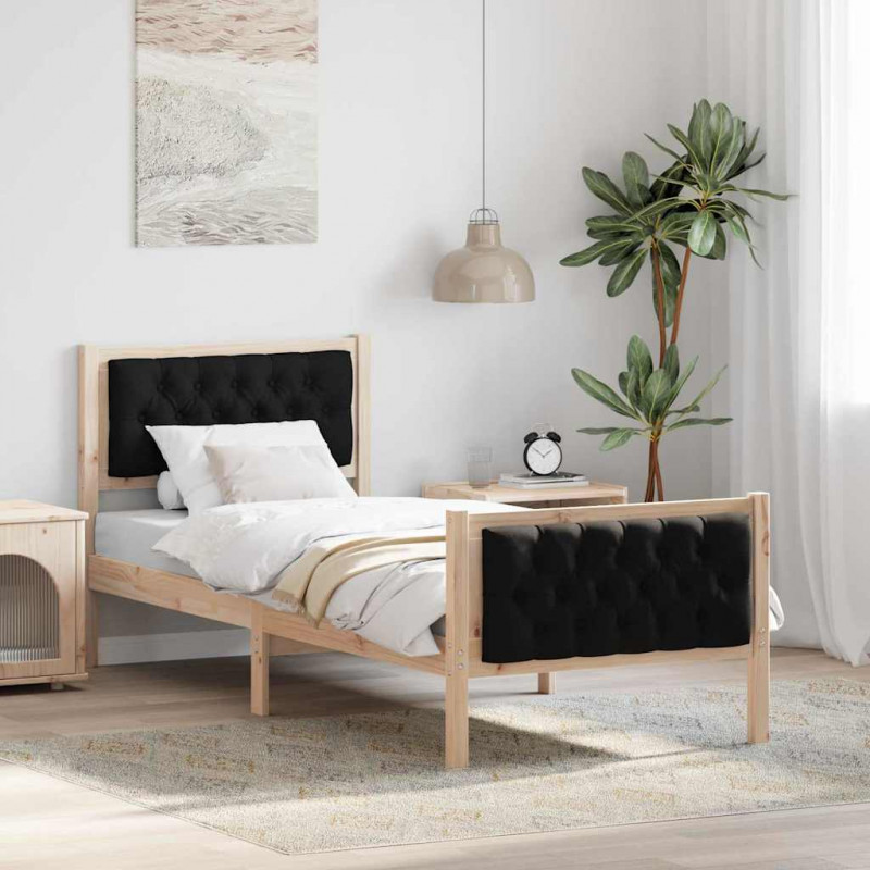 Ramka łóżka Z zagłówkiem Czarny 75 x 190 cm Lite drewno sosnowe
