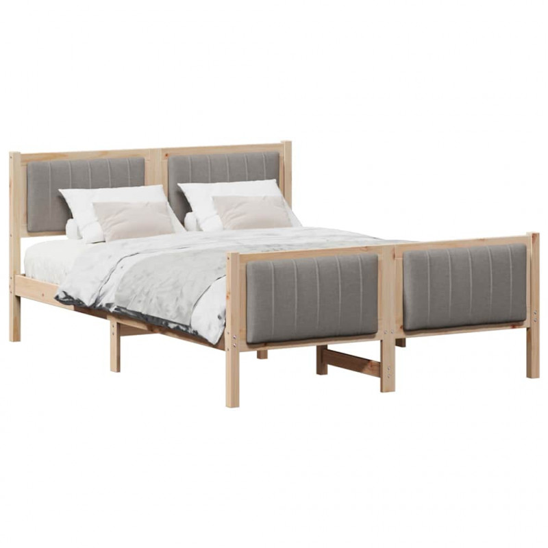 Rama łóżka Brązowy i taupe 135 x 190 cm Lite drewno sosnowe