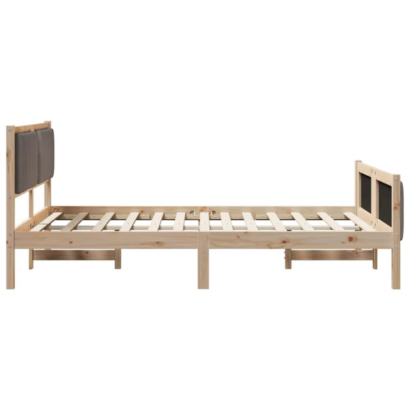 Rama łóżka Brązowy i taupe 135 x 190 cm Lite drewno sosnowe