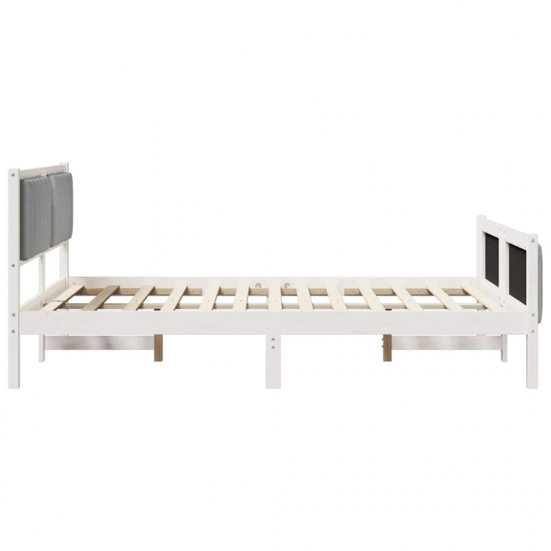 Rama łóżka Biały i jasnoszary 135 x 190 cm Lite drewno sosnowe