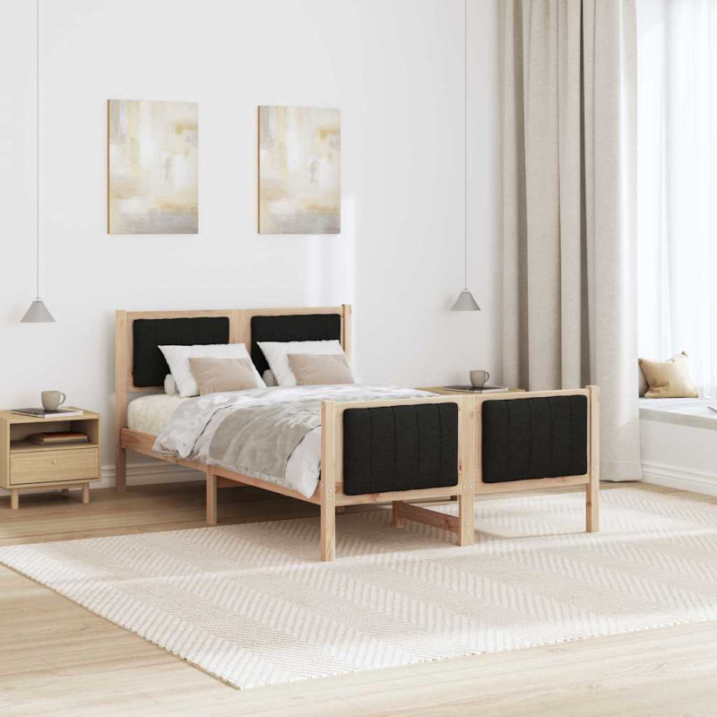 Rama łóżka brązowo-czarny 120 x 190 cm Lite drewno sosnowe