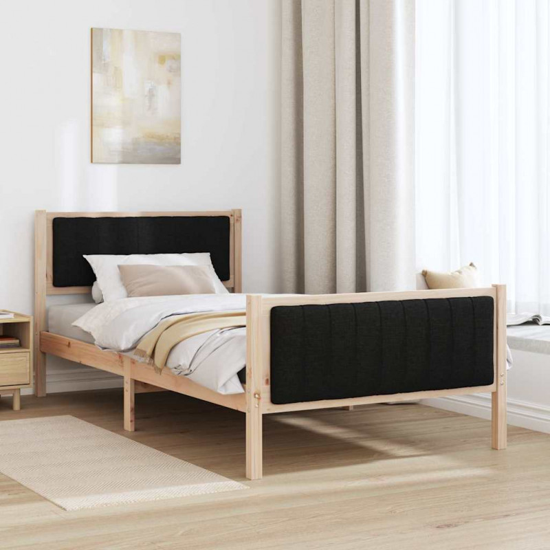Rama łóżka brązowo-czarny 100 x 200 cm Lite drewno sosnowe