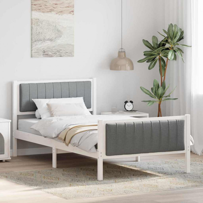 Rama łóżka Biały i jasnoszary 100 x 200 cm Lite drewno sosnowe