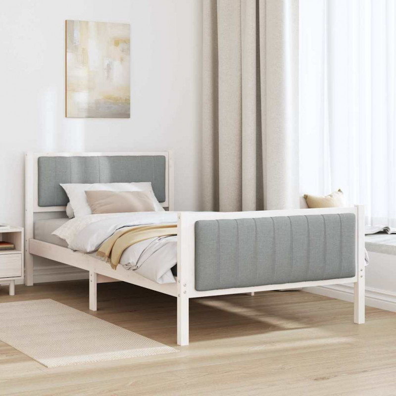 Rama łóżka Biały i jasnoszary 100 x 200 cm Lite drewno sosnowe
