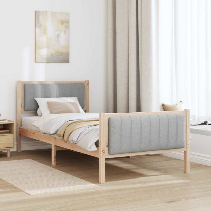 Rama łóżka Brązowy i jasnoszary 90 x 200 cm Lite drewno sosnowe