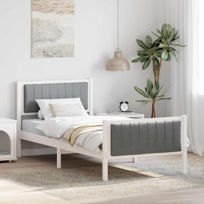 Rama łóżka Biały i jasnoszary 90 x 200 cm Lite drewno sosnowe