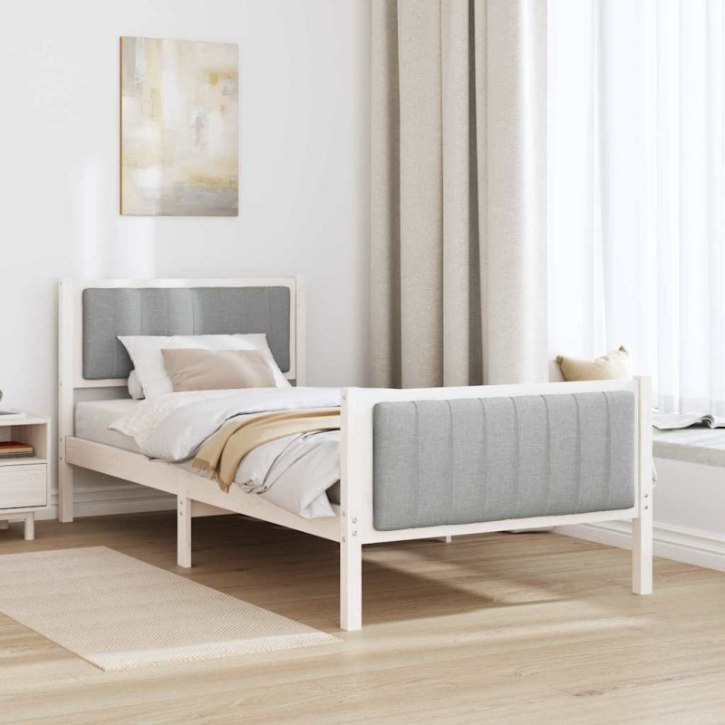 Rama łóżka Biały i jasnoszary 90 x 200 cm Lite drewno sosnowe