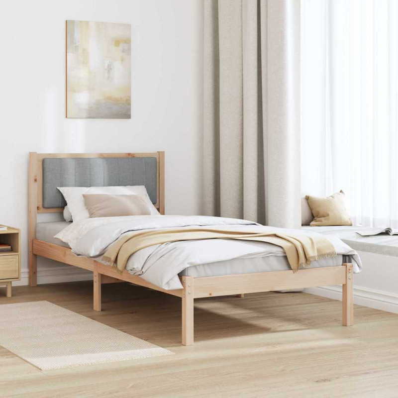 Ramka łóżka z tapicerowanym wezgłowiem Jasnoszary 90 x 190 cm
