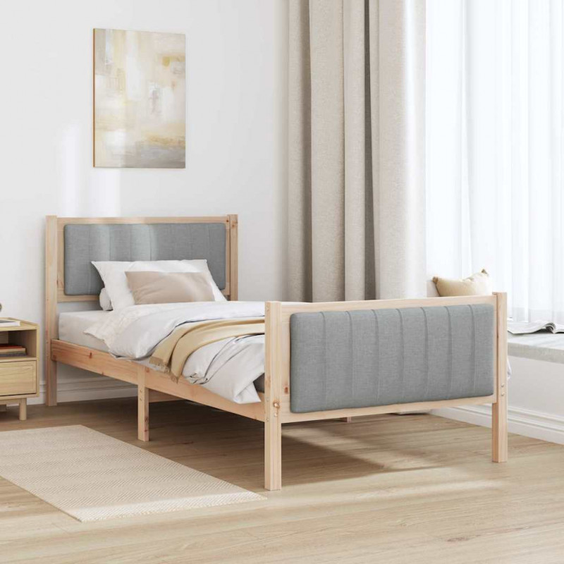 Rama łóżka Brązowy i jasnoszary 90 x 190 cm Lite drewno sosnowe