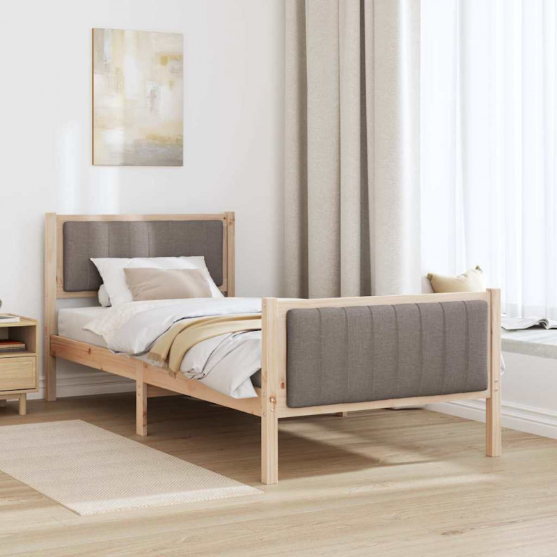 Rama łóżka Brązowy i taupe 90 x 190 cm Lite drewno sosnowe