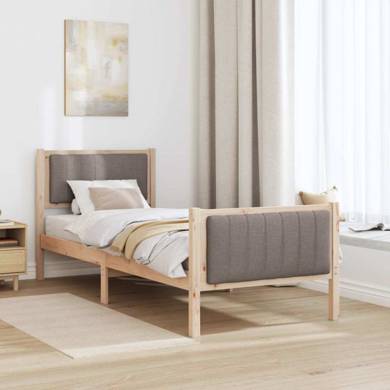 Rama łóżka Brązowy i taupe 75 x 190 cm Lite drewno sosnowe