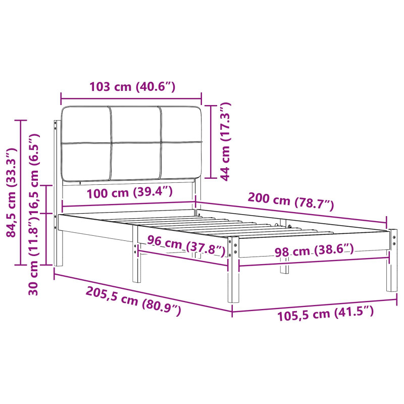 Ramka łóżka z tapicerowanym wezgłowiem Czarny 100 x 200 cm