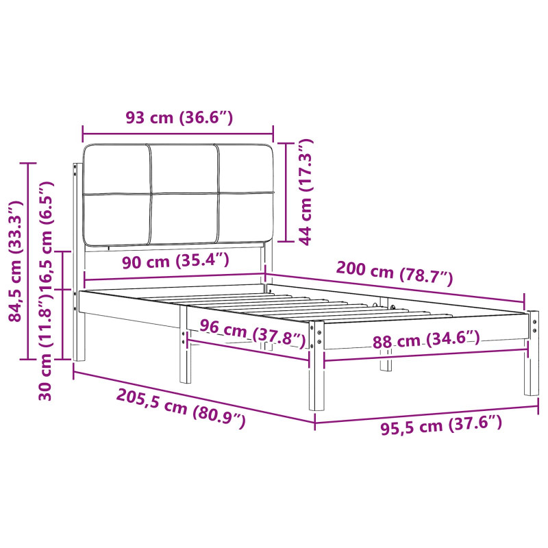 Ramka łóżka z tapicerowanym wezgłowiem Ciemnoszary 90 x 200 cm