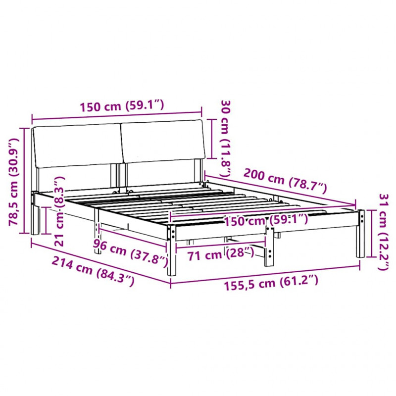 Rama łóżka Brązowy i taupe 150 x 200 cm Lite drewno sosnowe