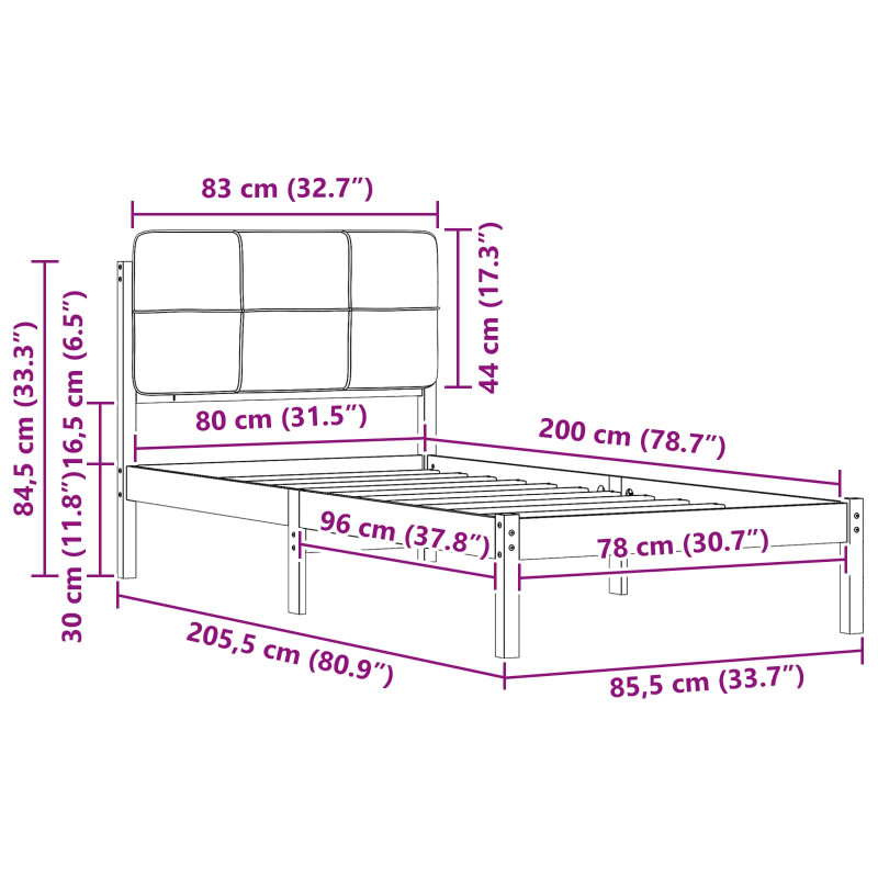 Ramka łóżka z tapicerowanym wezgłowiem Ciemnoszary 80 x 200 cm