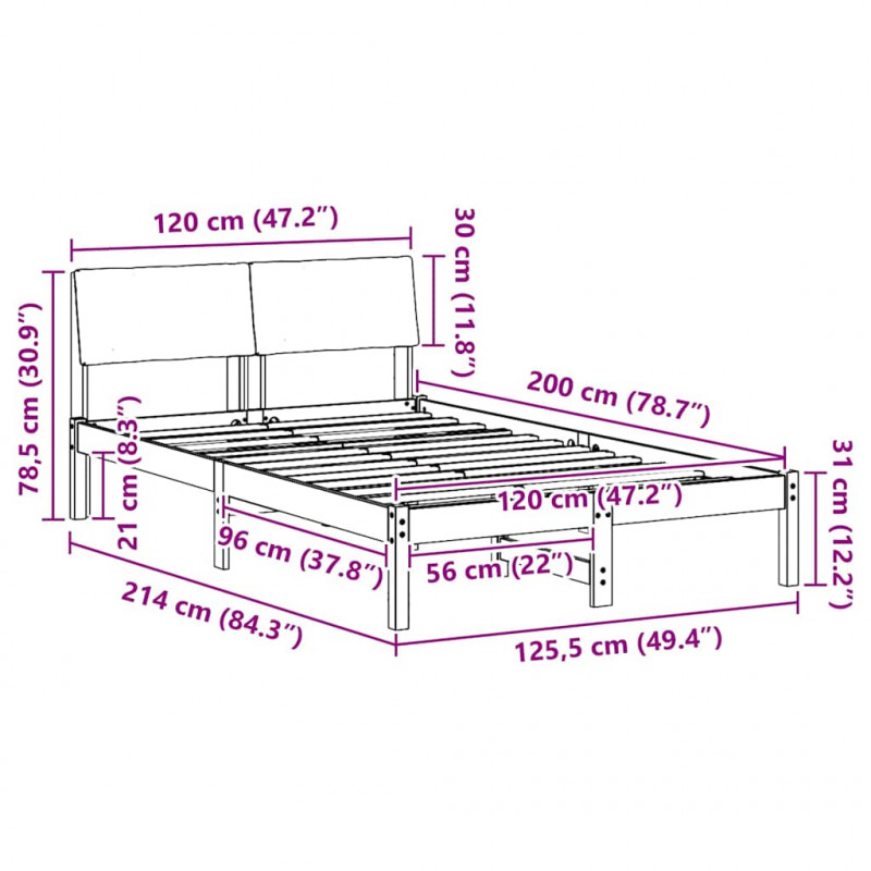 Rama łóżka Brązowy i taupe 120 x 200 cm Lite drewno sosnowe