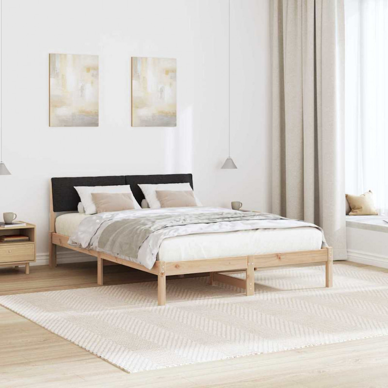 Rama łóżka brązowo-czarny 140 x 190 cm Lite drewno sosnowe