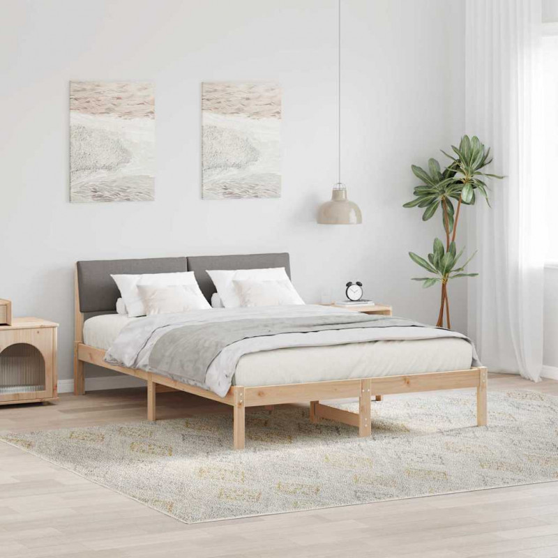 Rama łóżka Brązowy i taupe 140 x 190 cm Lite drewno sosnowe
