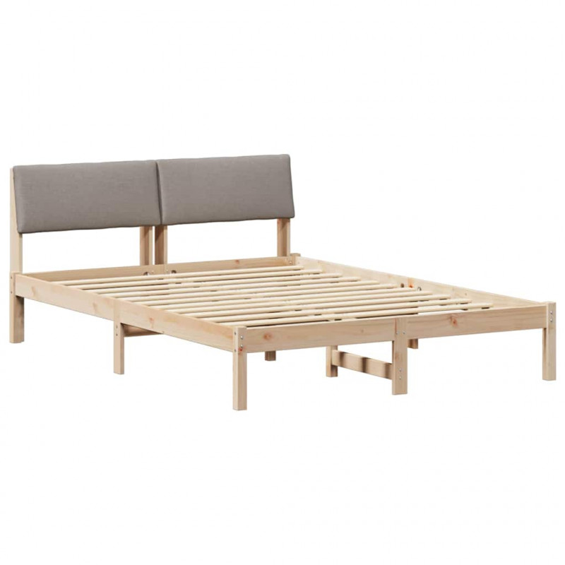 Rama łóżka Brązowy i taupe 140 x 190 cm Lite drewno sosnowe