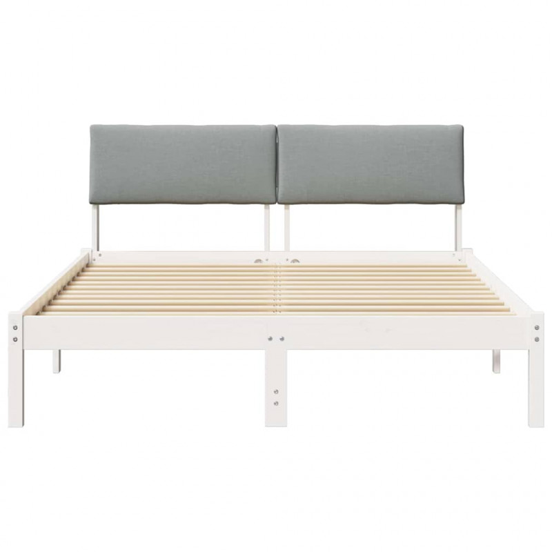 Rama łóżka Biały i jasnoszary 135 x 190 cm Lite drewno sosnowe