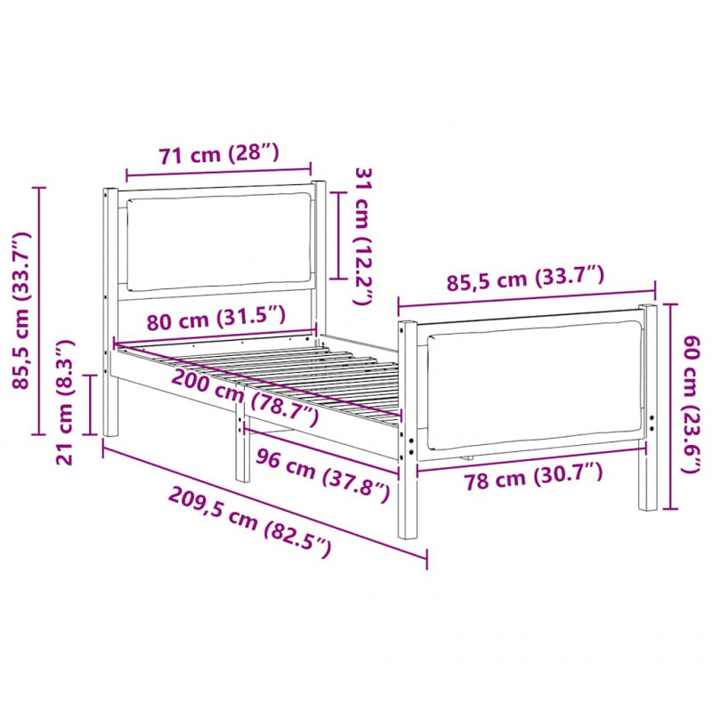 Ramka łóżka Z zagłówkiem Ciemnoszary 80 x 200 cm tkanina