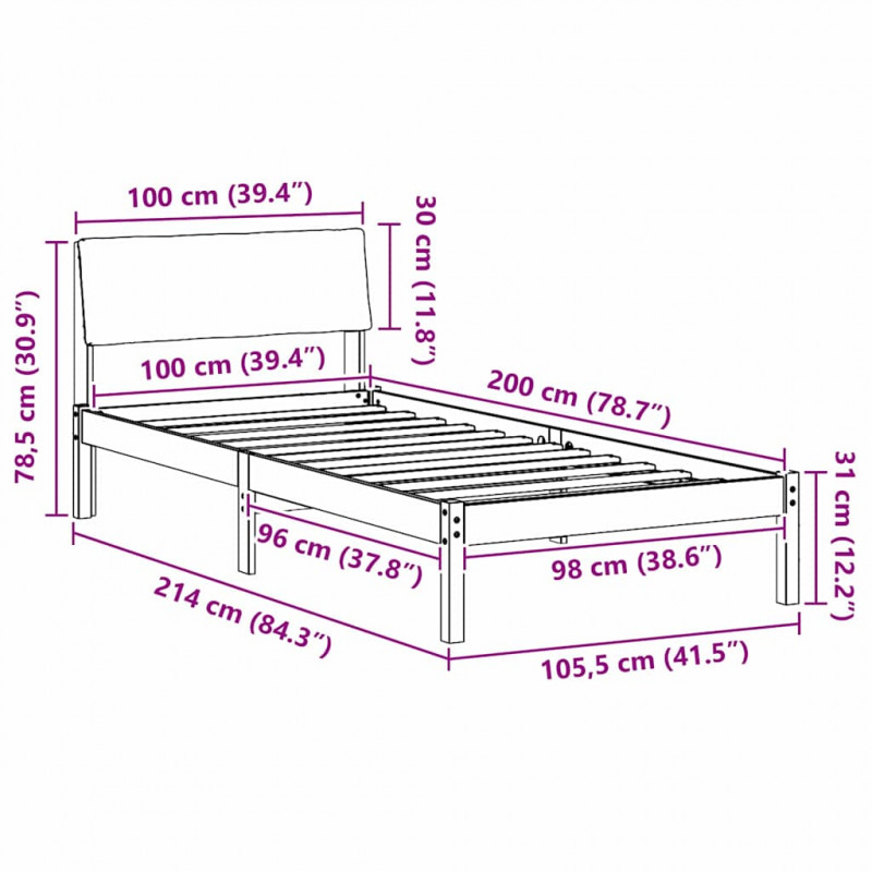 Rama łóżka Brązowy i taupe 100 x 200 cm Lite drewno sosnowe
