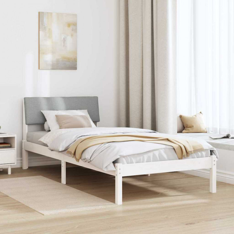 Rama łóżka Biały i jasnoszary 100 x 200 cm Lite drewno sosnowe