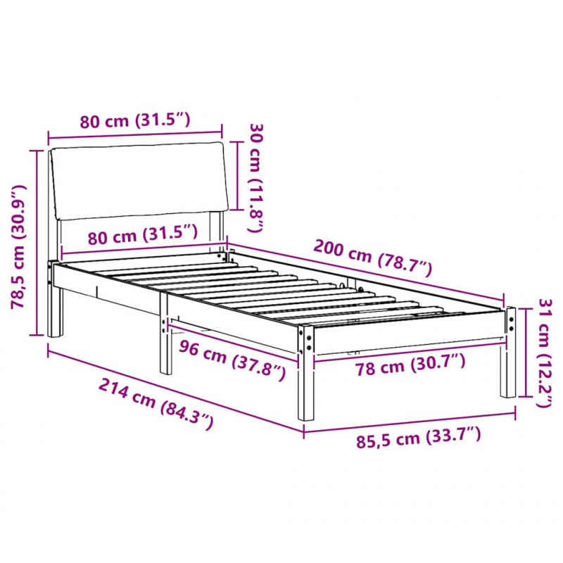 Rama łóżka Biały i jasnoszary 80 x 200 cm Lite drewno sosnowe