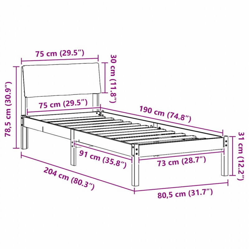 Rama łóżka Brązowy i taupe 75 x 190 cm Lite drewno sosnowe