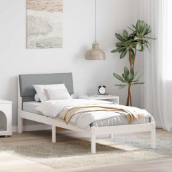 Rama łóżka Biały i jasnoszary 75 x 190 cm Lite drewno sosnowe
