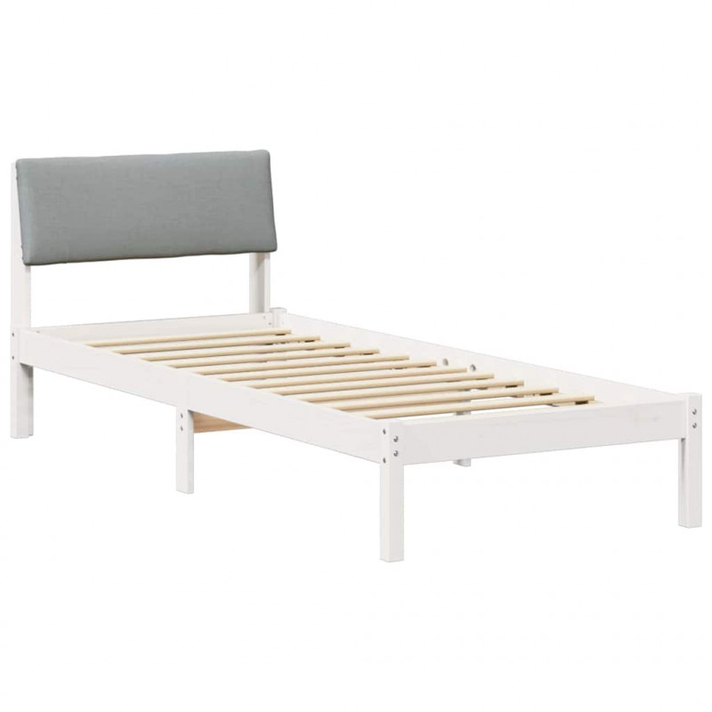 Rama łóżka Biały i jasnoszary 75 x 190 cm Lite drewno sosnowe