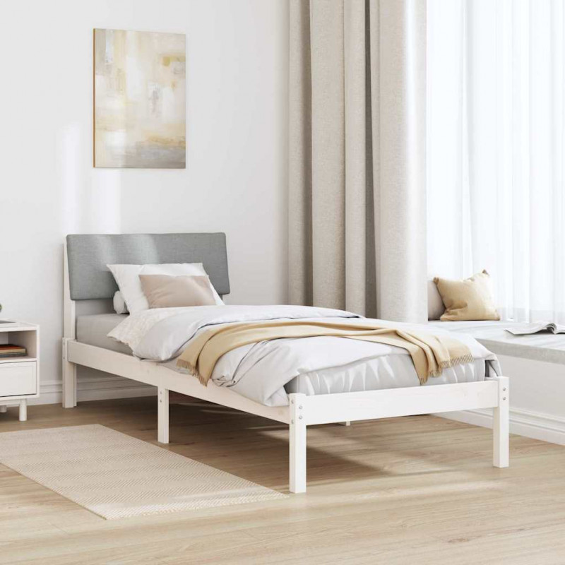 Rama łóżka Biały i jasnoszary 75 x 190 cm Lite drewno sosnowe
