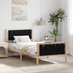 Ramka łóżka Z zagłówkiem Czarny 90 x 200 cm Lite drewno sosnowe