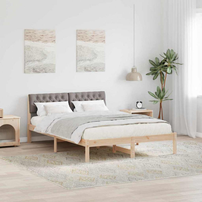 Rama łóżka Brązowy i taupe 140 x 190 cm Lite drewno sosnowe