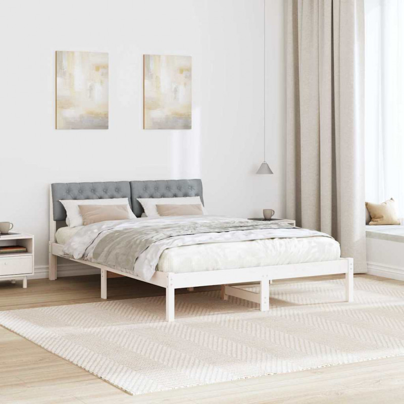 Rama łóżka Biały i jasnoszary 140 x 190 cm Lite drewno sosnowe