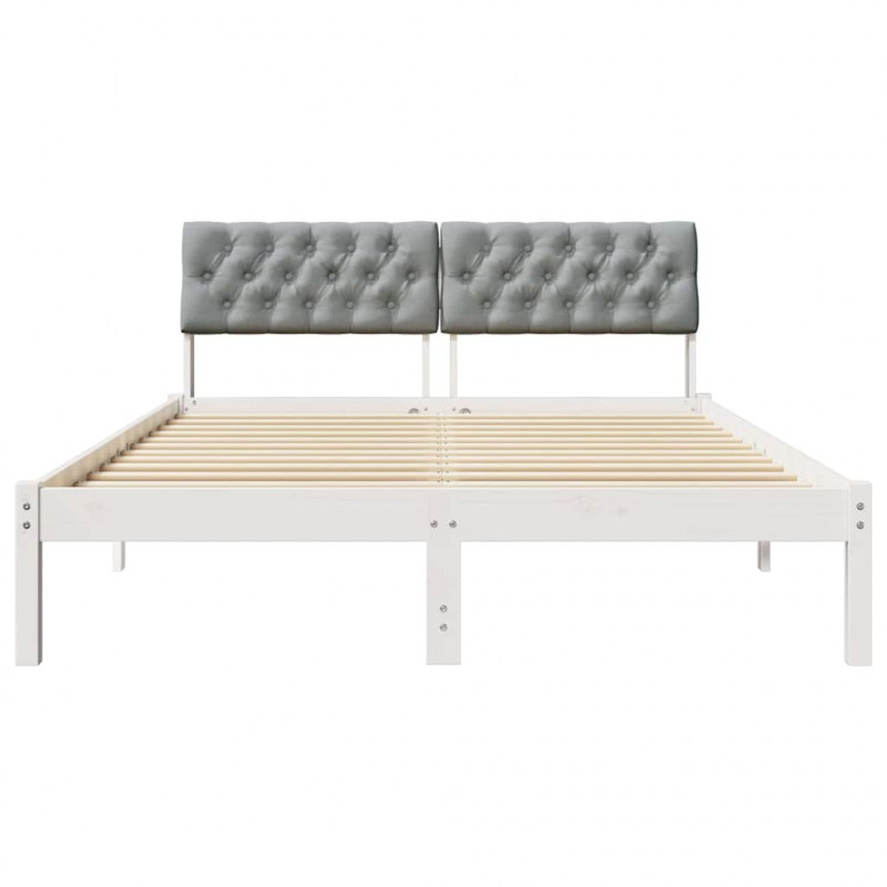 Rama łóżka Biały i jasnoszary 135 x 190 cm Lite drewno sosnowe