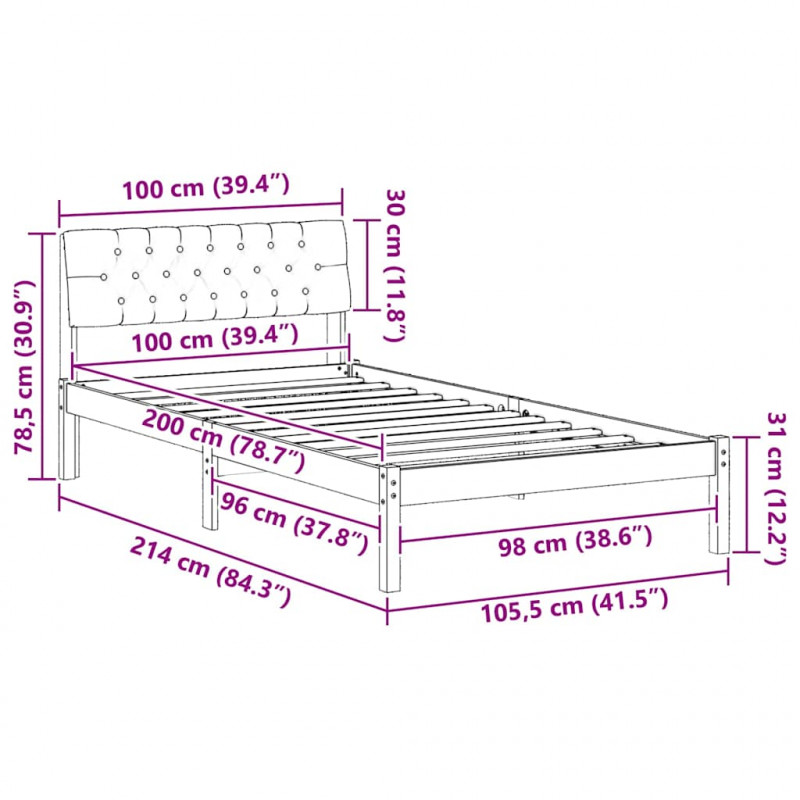 Rama łóżka Brązowy i taupe 100 x 200 cm Lite drewno sosnowe