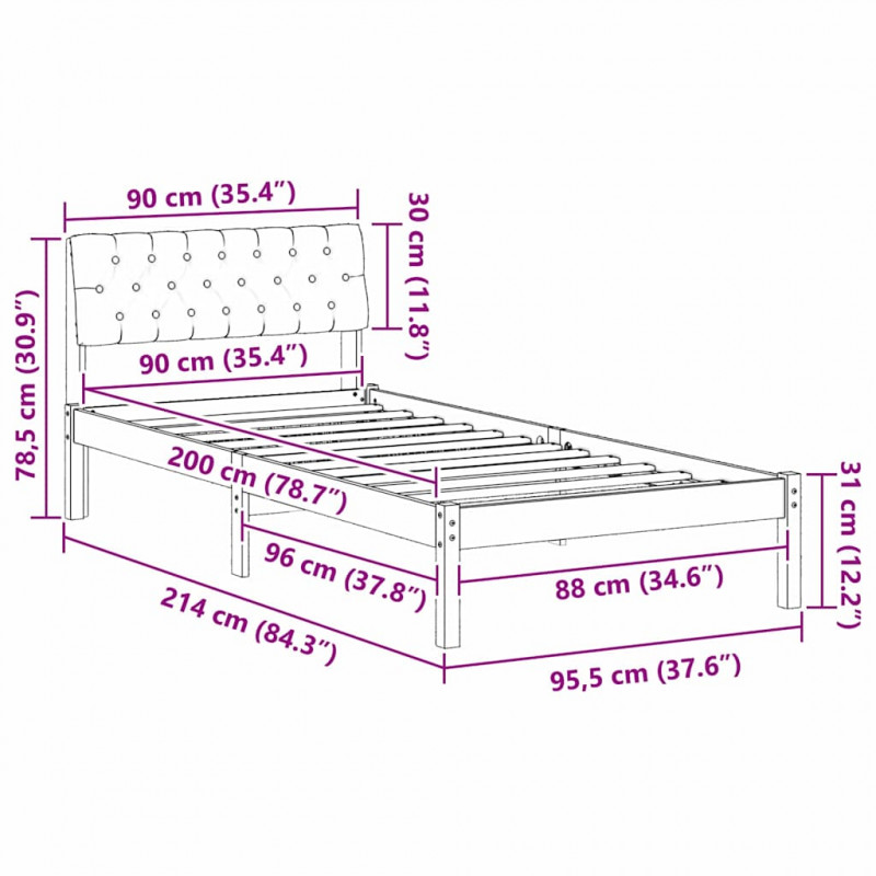 Rama łóżka Brązowy i jasnoszary 90 x 200 cm Lite drewno sosnowe