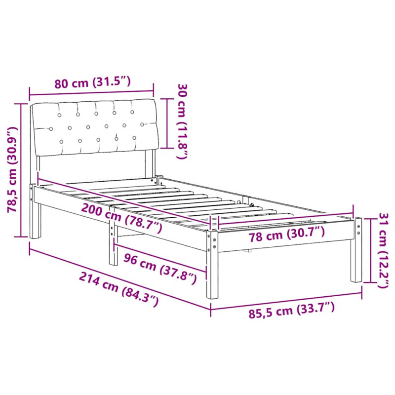 Rama łóżka Brązowy i taupe 80 x 200 cm Lite drewno sosnowe
