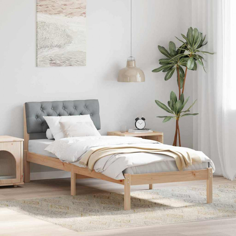 Rama łóżka Brązowy i jasnoszary 75 x 190 cm Lite drewno sosnowe