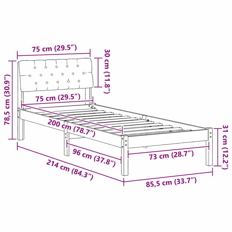 Rama łóżka Brązowy i taupe 75 x 190 cm Lite drewno sosnowe