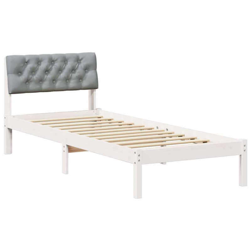 Rama łóżka Biały i jasnoszary 75 x 190 cm Lite drewno sosnowe