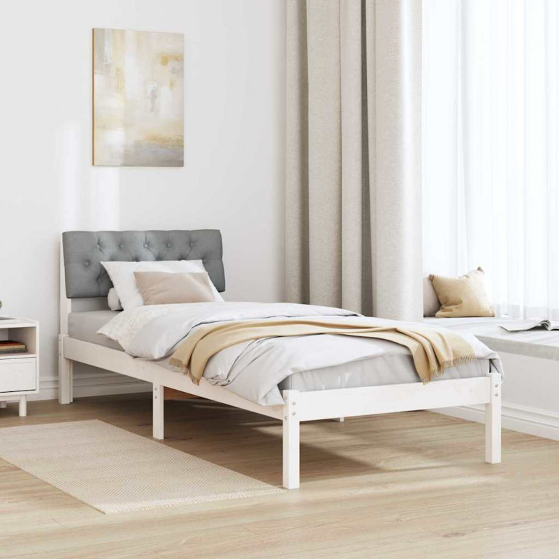 Rama łóżka Biały i jasnoszary 75 x 190 cm Lite drewno sosnowe