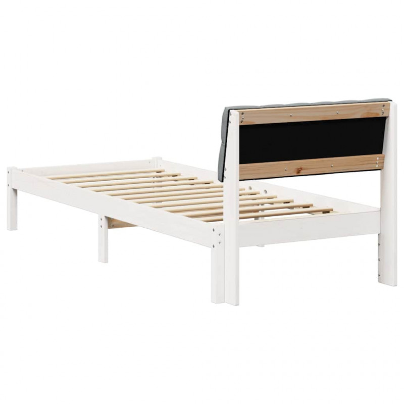 Rama łóżka Biały i jasnoszary 75 x 190 cm Lite drewno sosnowe