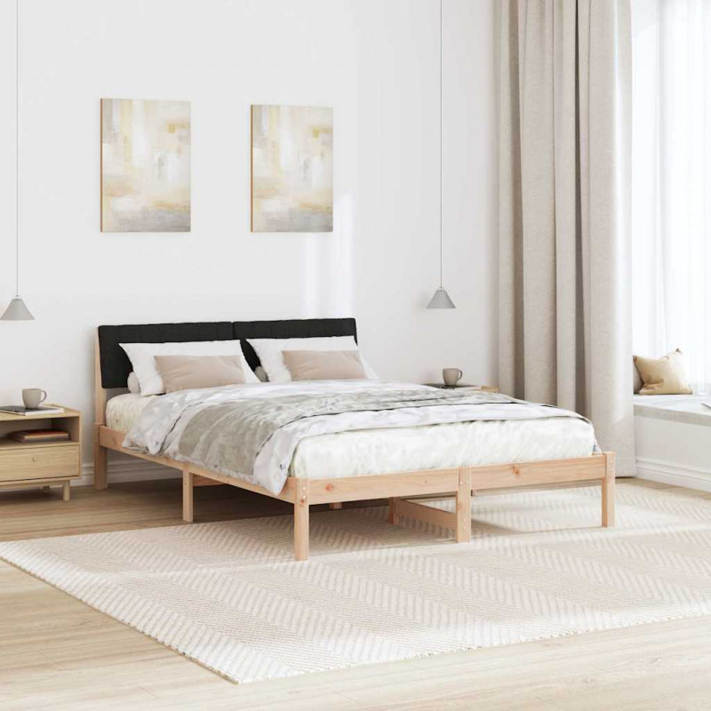Rama łóżka brązowo-czarny 135 x 190 cm Lite drewno sosnowe