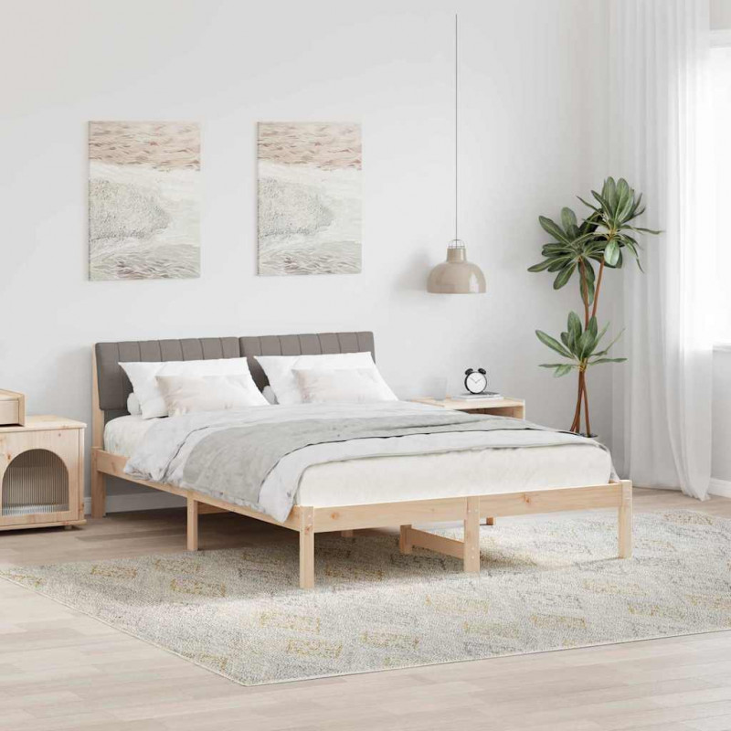 Rama łóżka Brązowy i taupe 135 x 190 cm Lite drewno sosnowe
