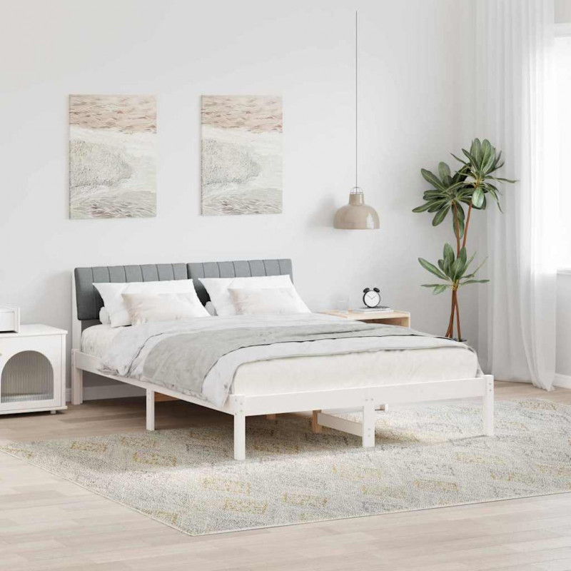 Rama łóżka Biały i jasnoszary 135 x 190 cm Lite drewno sosnowe