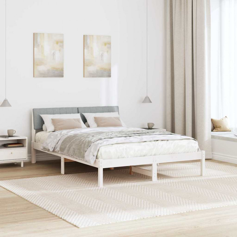 Rama łóżka Biały i jasnoszary 135 x 190 cm Lite drewno sosnowe